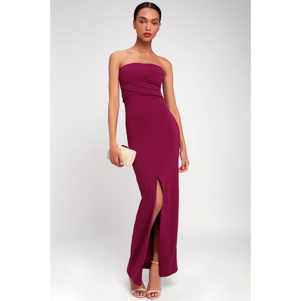 Lulus Burgundy Strapless Bow Back Maxi Dress XS NWT